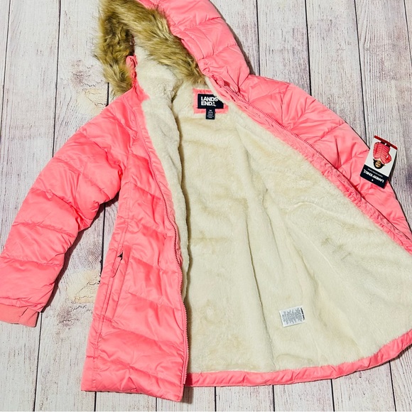 Land's End Hooded Youth Parka Jacket - Salt Washed Pink NEW - Picture 3 of 16